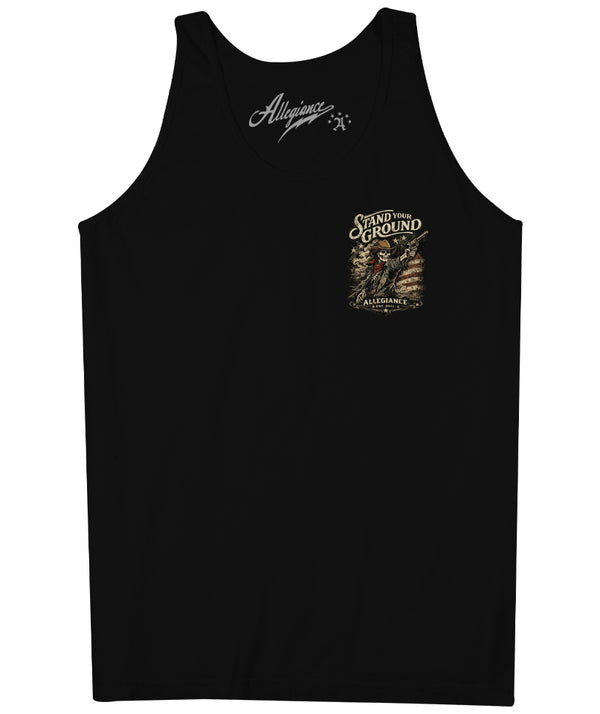 Stand Your Ground black tank top with small front chest print