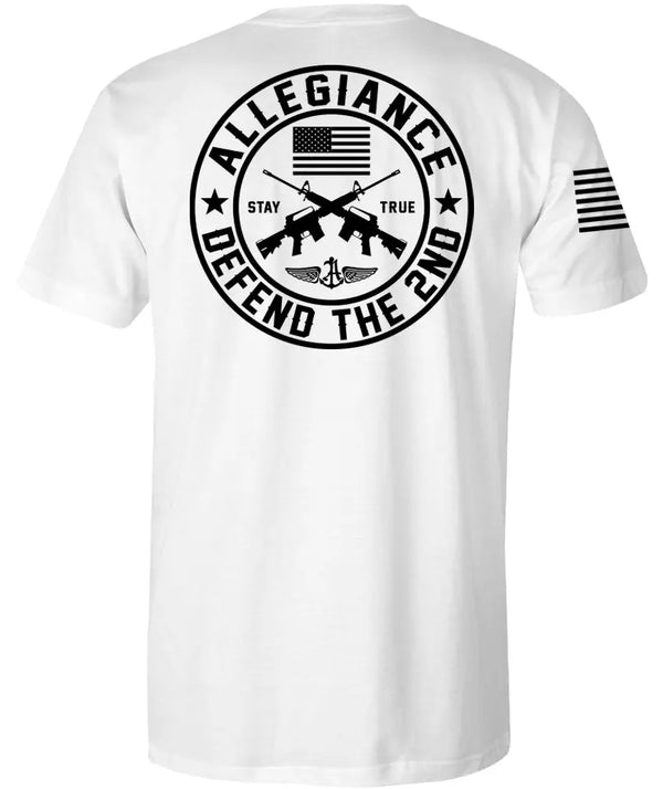 Back of Defend The 2nd Classic Tee in white with bold Defend The 2nd back graphic
