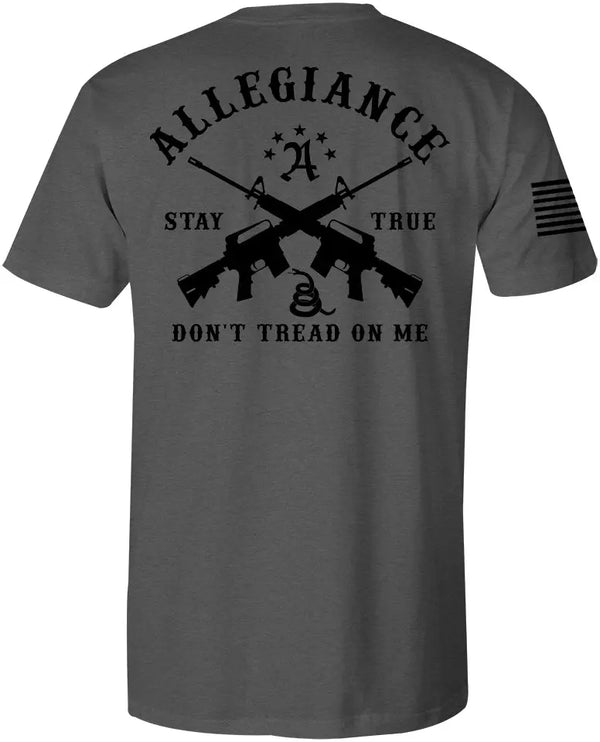 Back of Don't Tread Premium Tee in Dark Charcoal featuring large Don't Tread On Me graphic